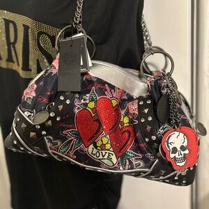 Ed Hardy Skull Heart Shoulder Bag Price is FIRM NWT 14x7